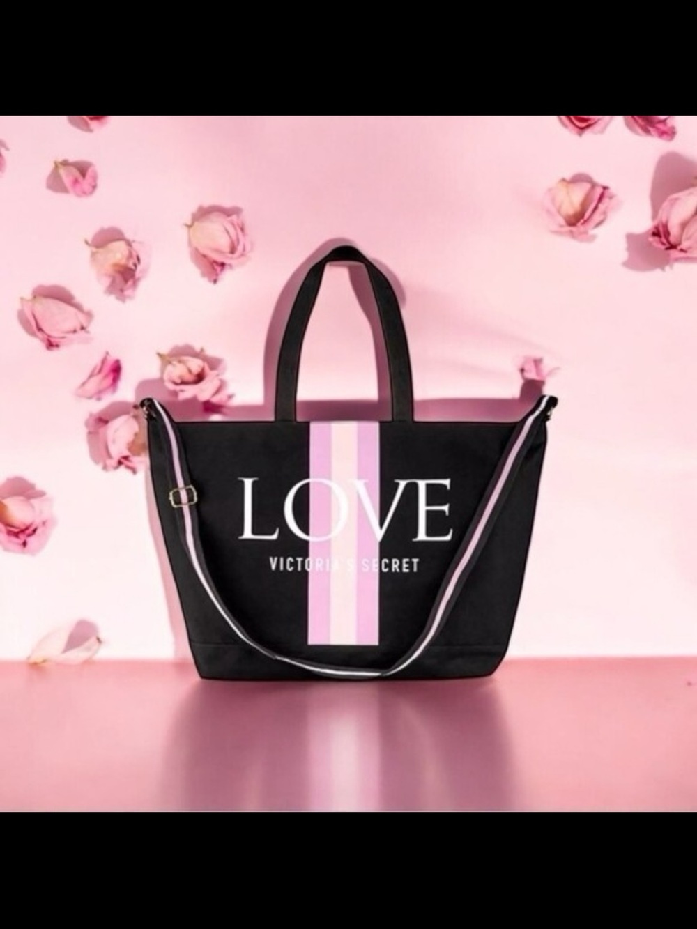 Victoria's Secret Love Tote Canvas Striped Weekend Travel Bag NWT
